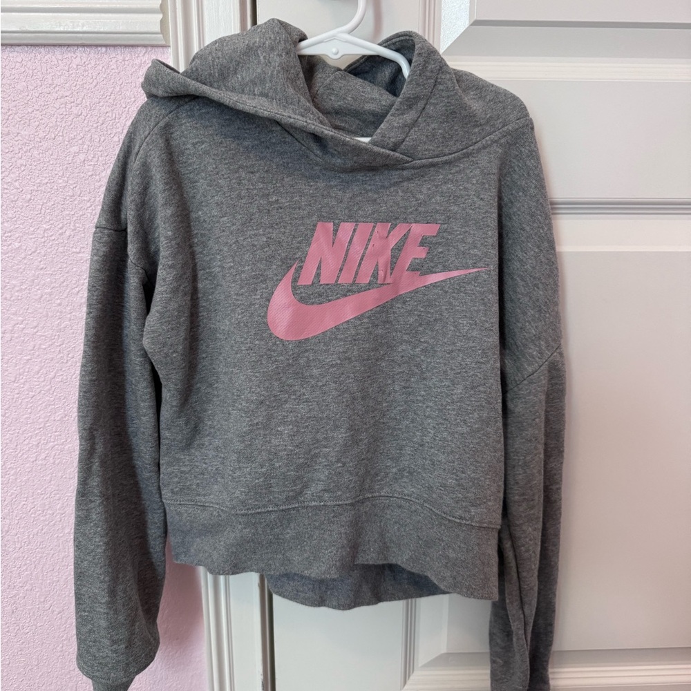 Nike Heather Gray Hoodie with Pink Swoosh
